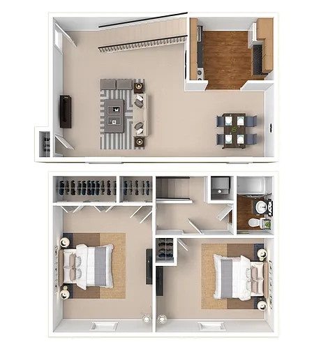 Floor plan 2x1 Townhouse 1,000 SF