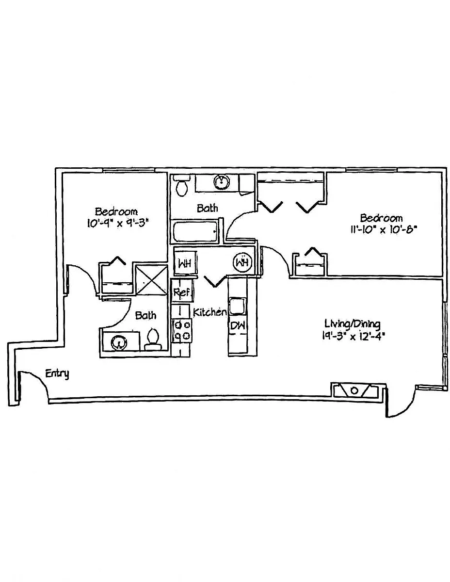 Floor plan 2 Bed, 2 Bath B6
