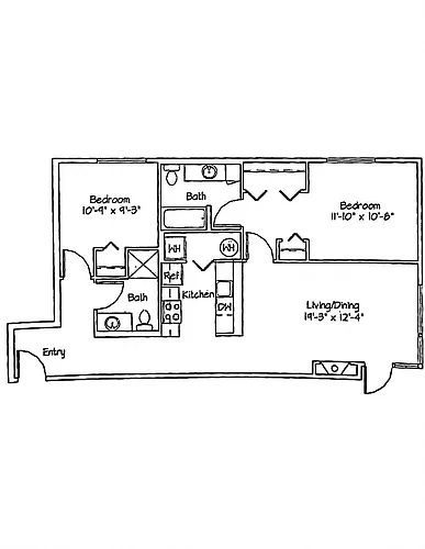 Floor plan 2 Bed, 2 Bath B6