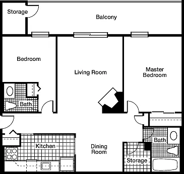 Floor plan 2 Bedroom 2 Bed 1.5 Bath