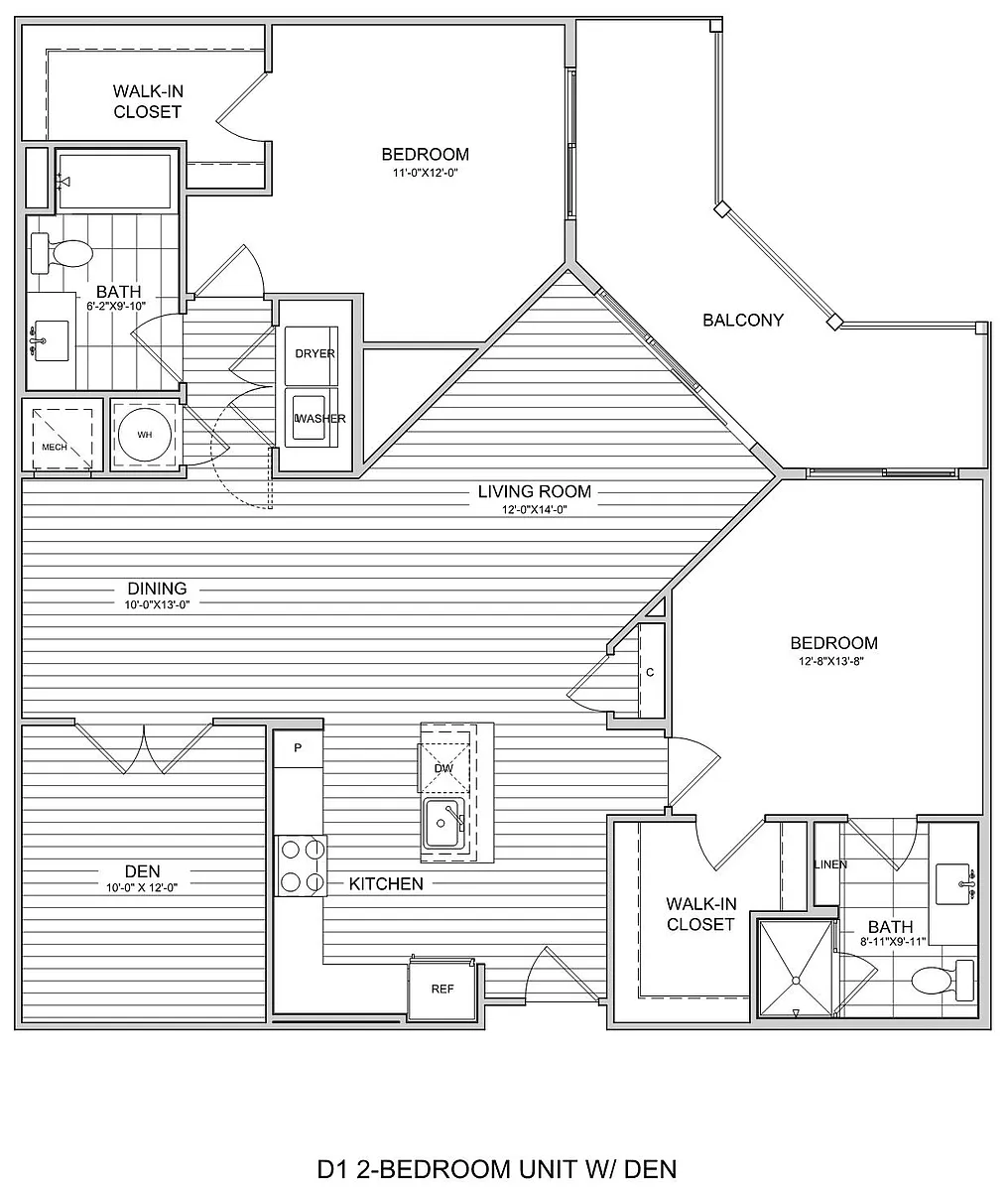 Floor plan 2 Bed/2 Bath Den-D1