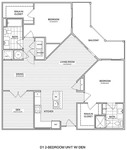Floor plan 2 Bed/2 Bath Den-D1