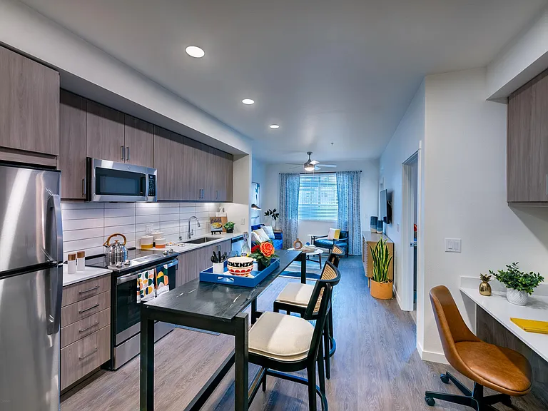 Modern, Flat-Panel Cabinets with Under-Cabinet Lighting