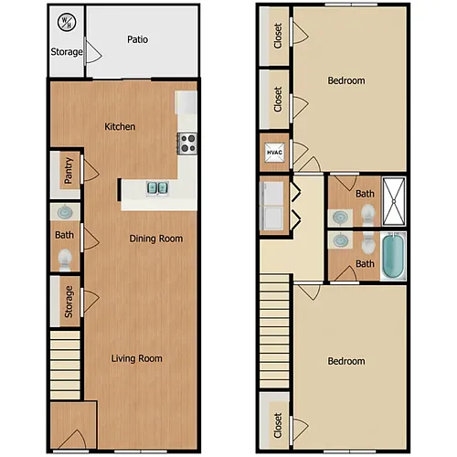 Floor plan 2 bed / 2.5 bath - Townhouse Mid-Upgrade