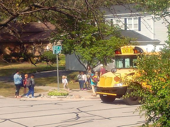 School Bus stop, view from inside house living area window