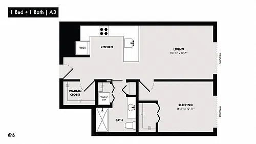 Floor plan 1 Bed/1 Bath-A3