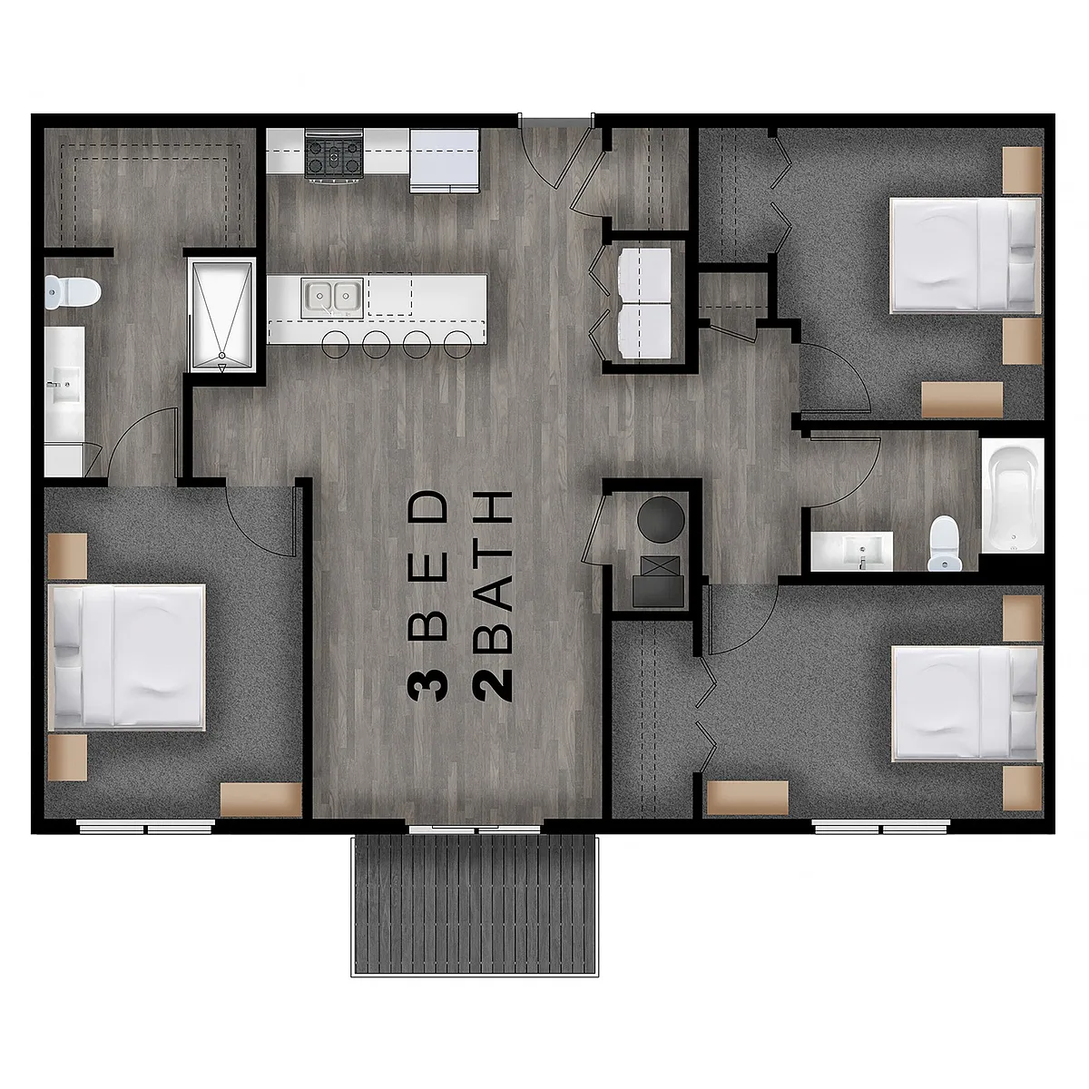 Floor plan 3 Bed, 2 Bath