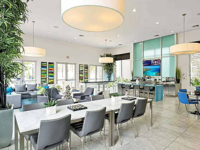 Elegant community room at Tempo at Riverpark