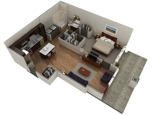 Floor plan 1 BR Designer Courtyard