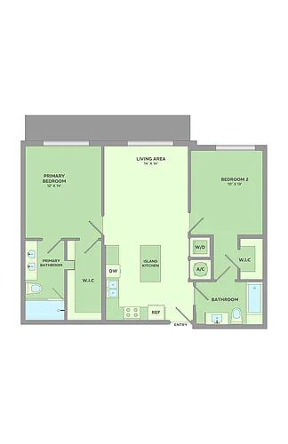 Floor plan 2 Bedroom, 2 Bathroom