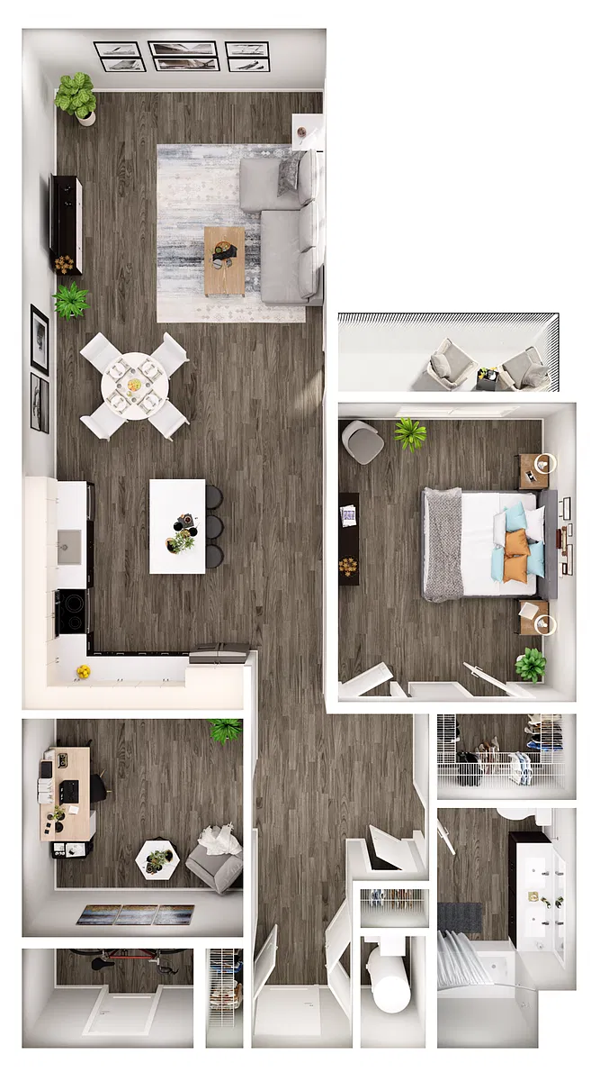 Floor plan 1 BR 1 Bath Grand w Study, Bal