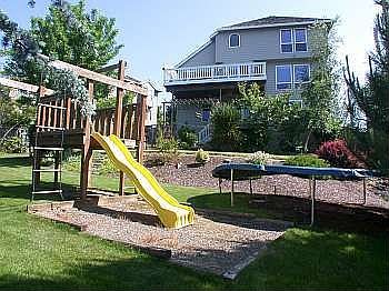 play structure and trampoline