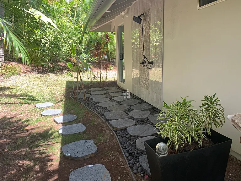 Outdoor shower . Connected to Primary bathroom