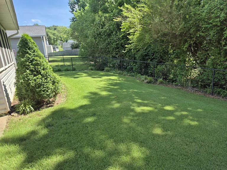 Private and serene back yard is fully fenced in. Small creek is at back of property outside fence, adding privacy from homes on opposite side of block.
