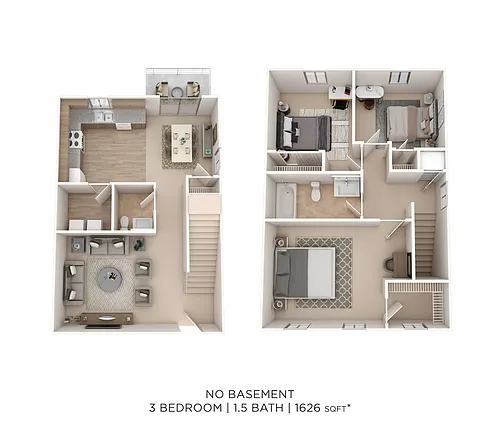 Floor plan Three Bedroom 1.5 Bath Townhome