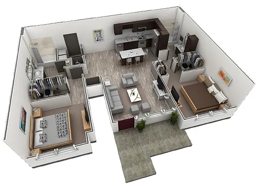 Floor plan 2 BR Grand Courtyard Garage