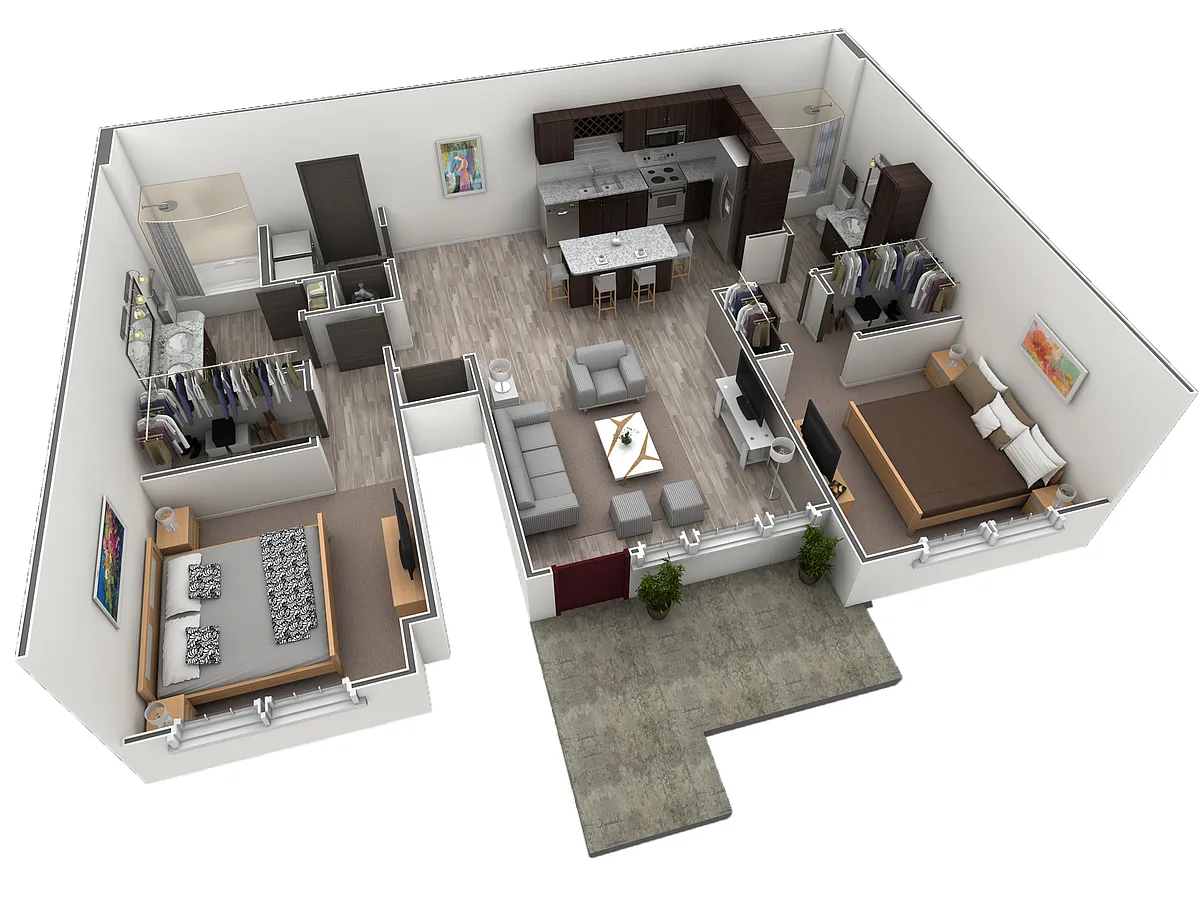 Floor plan 2 BR Grand Courtyard Garage