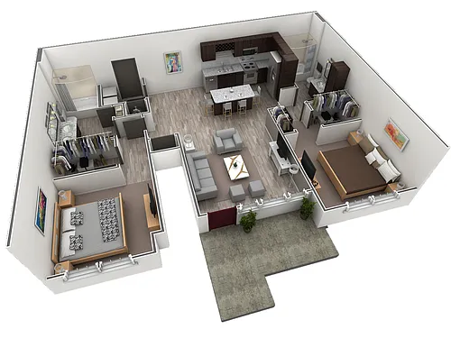 Floor plan 2 BR Grand Courtyard Garage