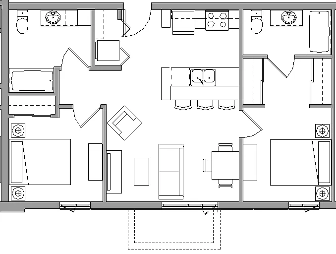Floor plan 2X2D - 2 BEDROOM - 2 BATH