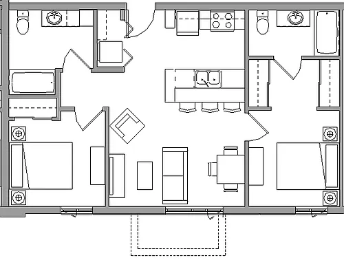 Floor plan 2X2D - 2 BEDROOM - 2 BATH