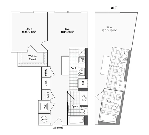 Floor plan 1 BR X 1 BA - D