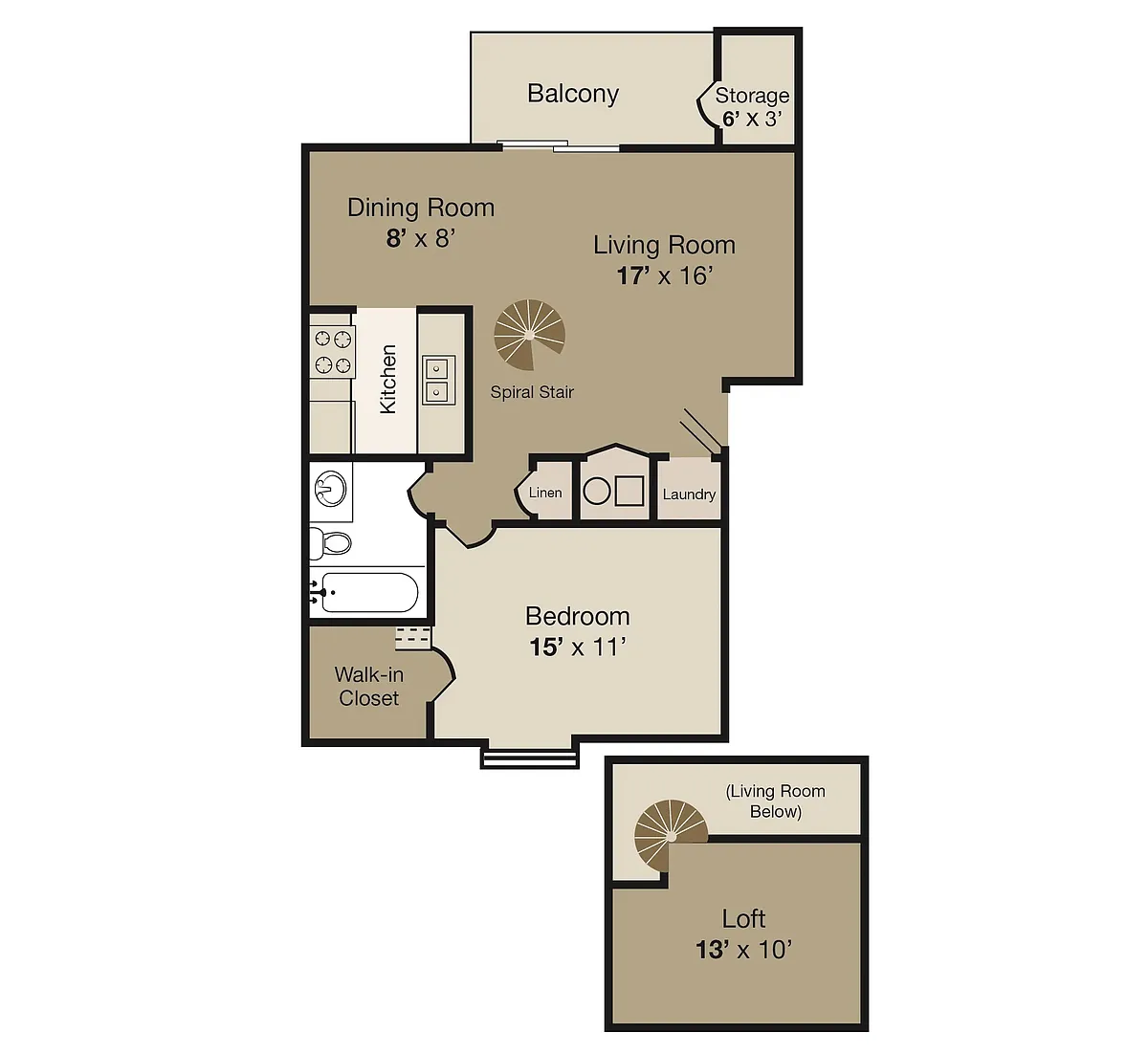 Floor plan 1 bed/1 bath Loft