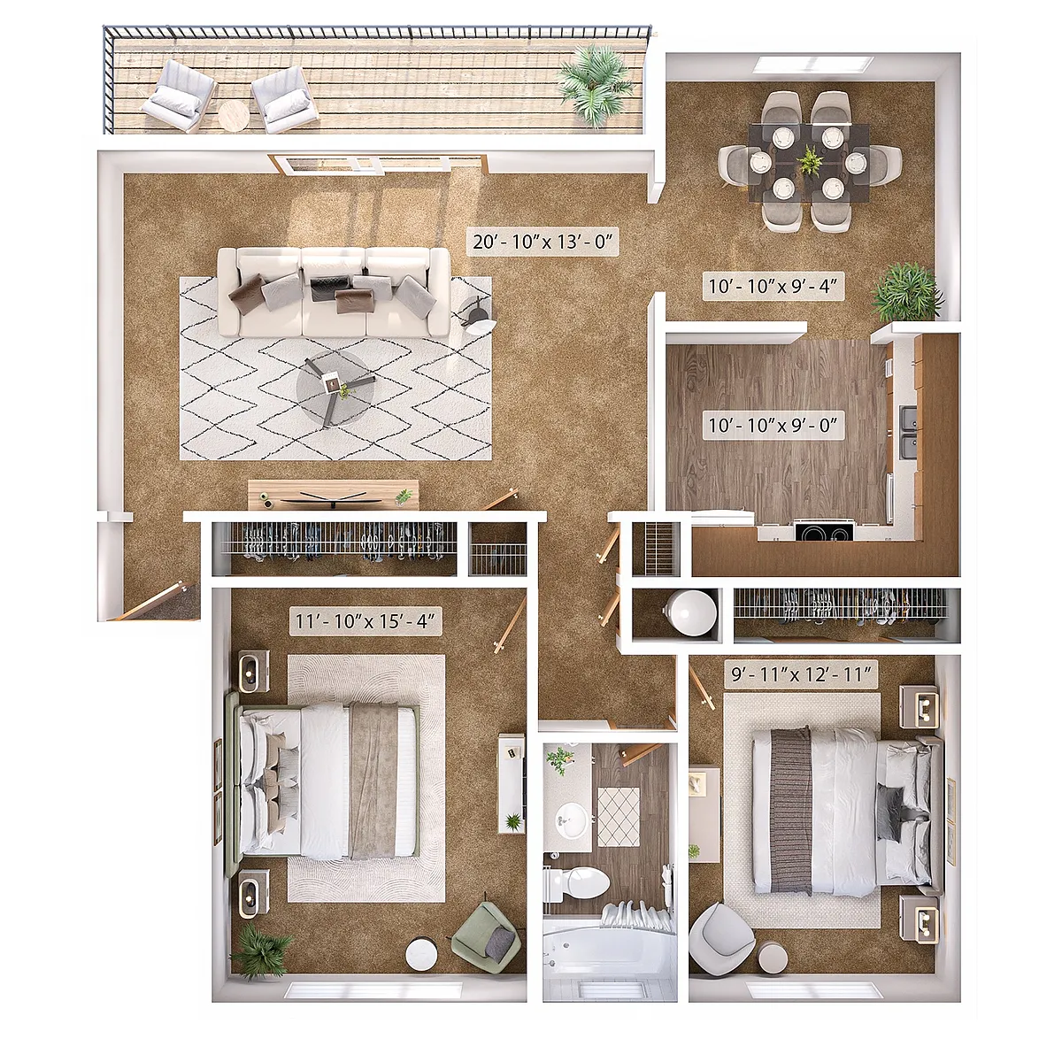Floor plan 2 Bed, 1 Bath B