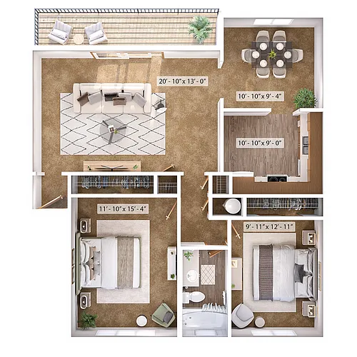 Floor plan 2 Bed, 1 Bath B