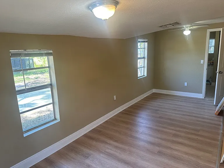 Primary bedroom, with attached bathroom.