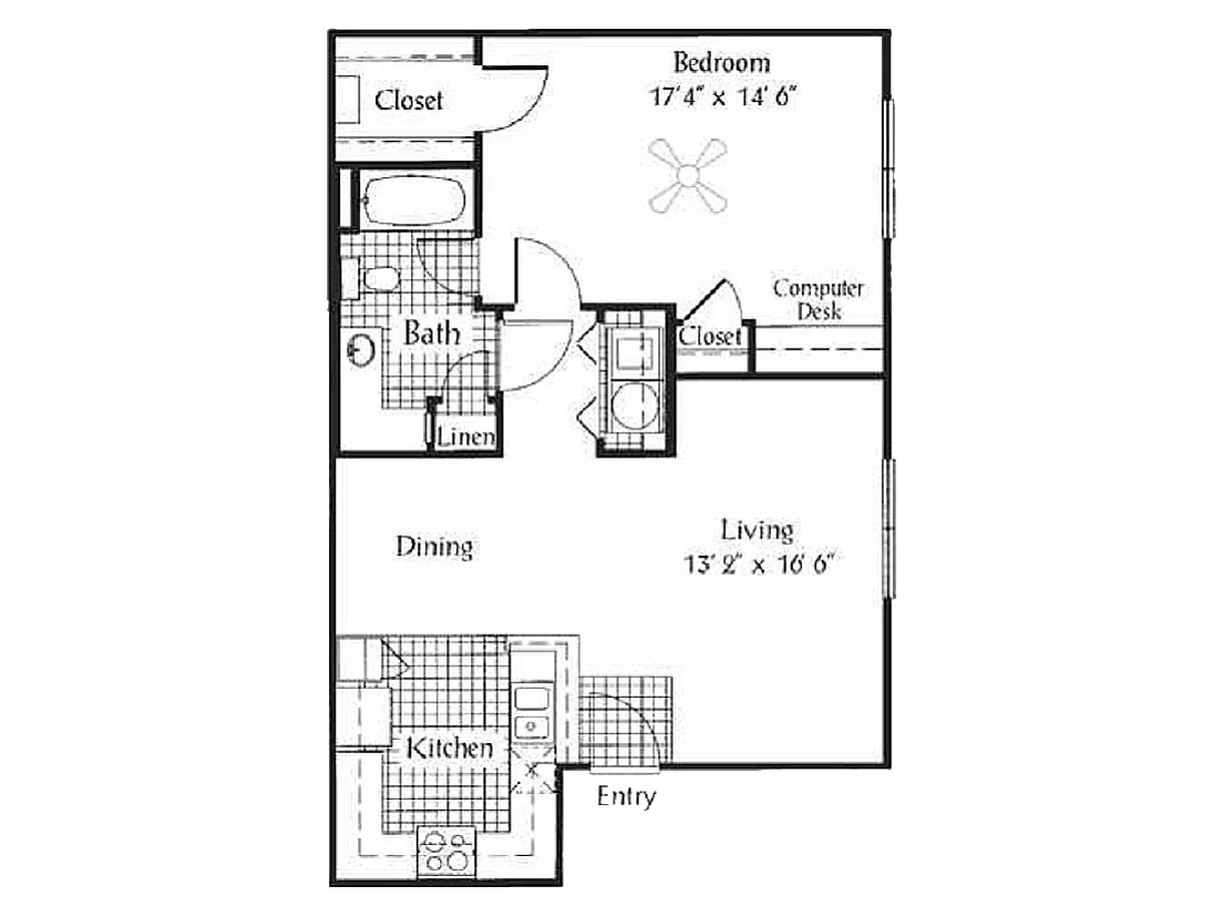 Floor plan 1 Bed, 1 Bath B (80% Income Restricted)