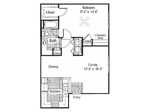Floor plan 1 Bed, 1 Bath B