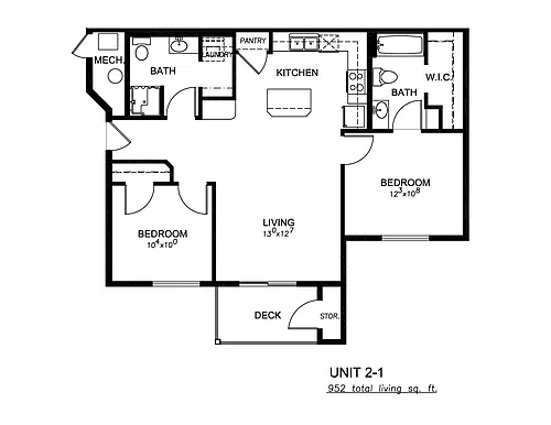 Floor plan Two Bed Two Bath Jr.