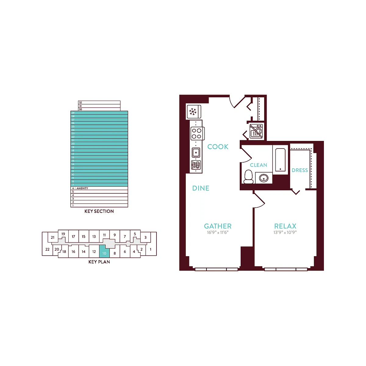 Floor plan 1 Bedroom 1 Bath M