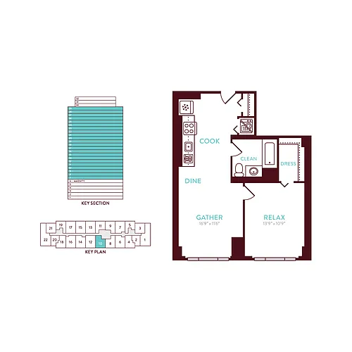 Floor plan 1 Bedroom 1 Bath M