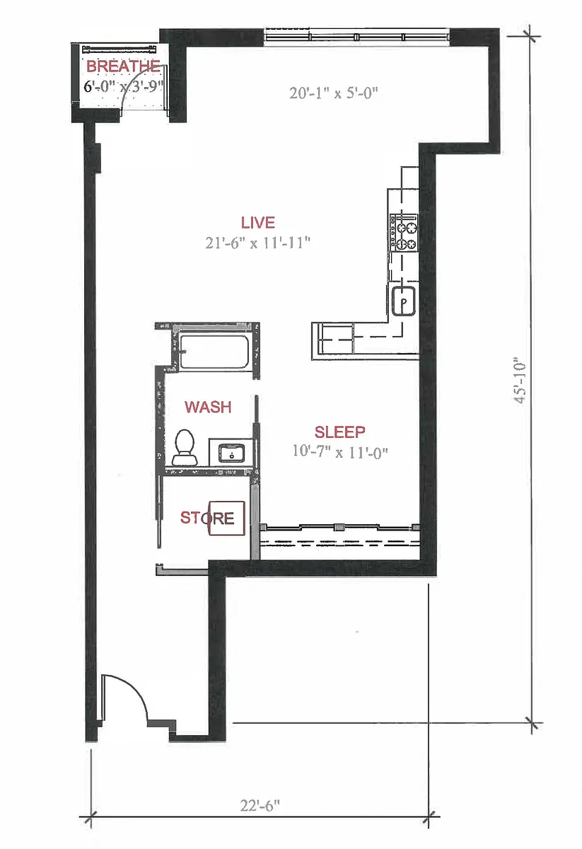 Floor plan 1 Bed 1 Bath A4