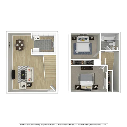 Floor plan Two Bed, One Bath Townhome