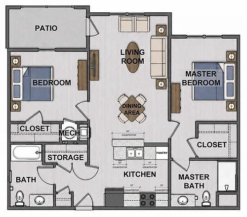 Floor plan 2 bedroom 60%