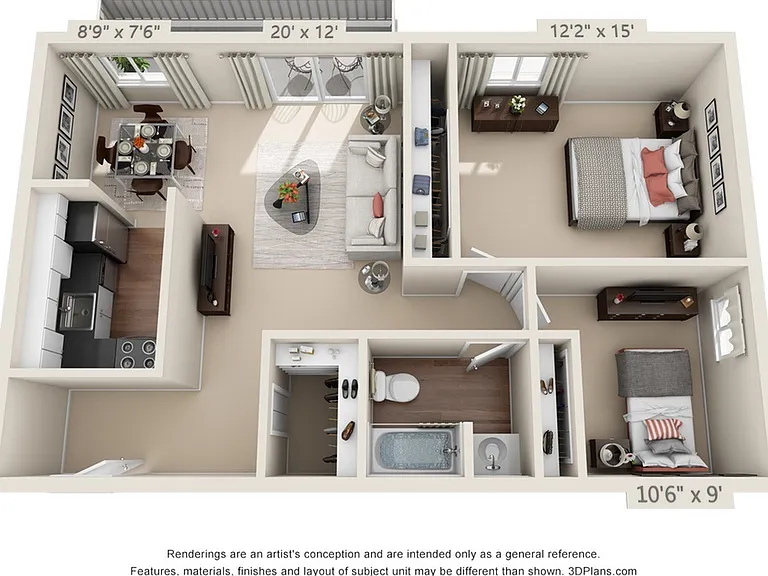 2 BEDROOM, 1 BATH LARGE - 932 SF