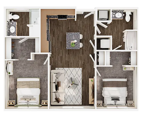Floor plan Two Bed/Two Bath | 50% AMI