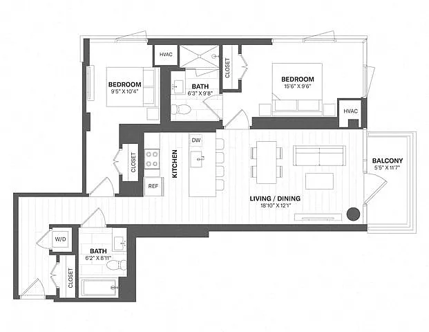 Floor plan 2 Bed/2 Bath-b37