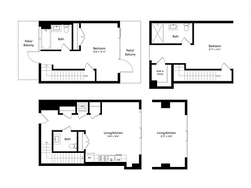 Floor plan 1 Bedroom Loft - 1.5 Bath | Al2