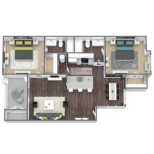 Floor plan B2: 2 Bed 2 Bath