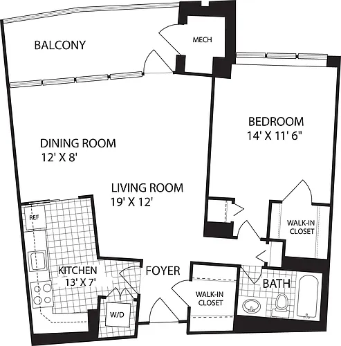 Floor plan 1 Bedroom K