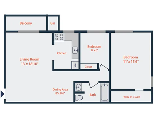 Floor plan 2 Bed Jr | 1 Bath