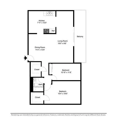 Floor plan 2 Bed 1 Bath Flat