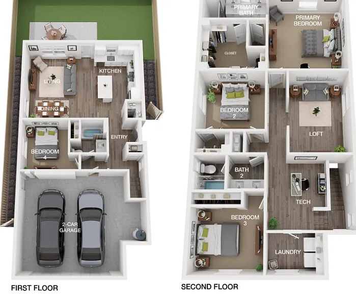 Plan 4X (w/1st Floor Bedroom & Loft) Floorplan Diagram