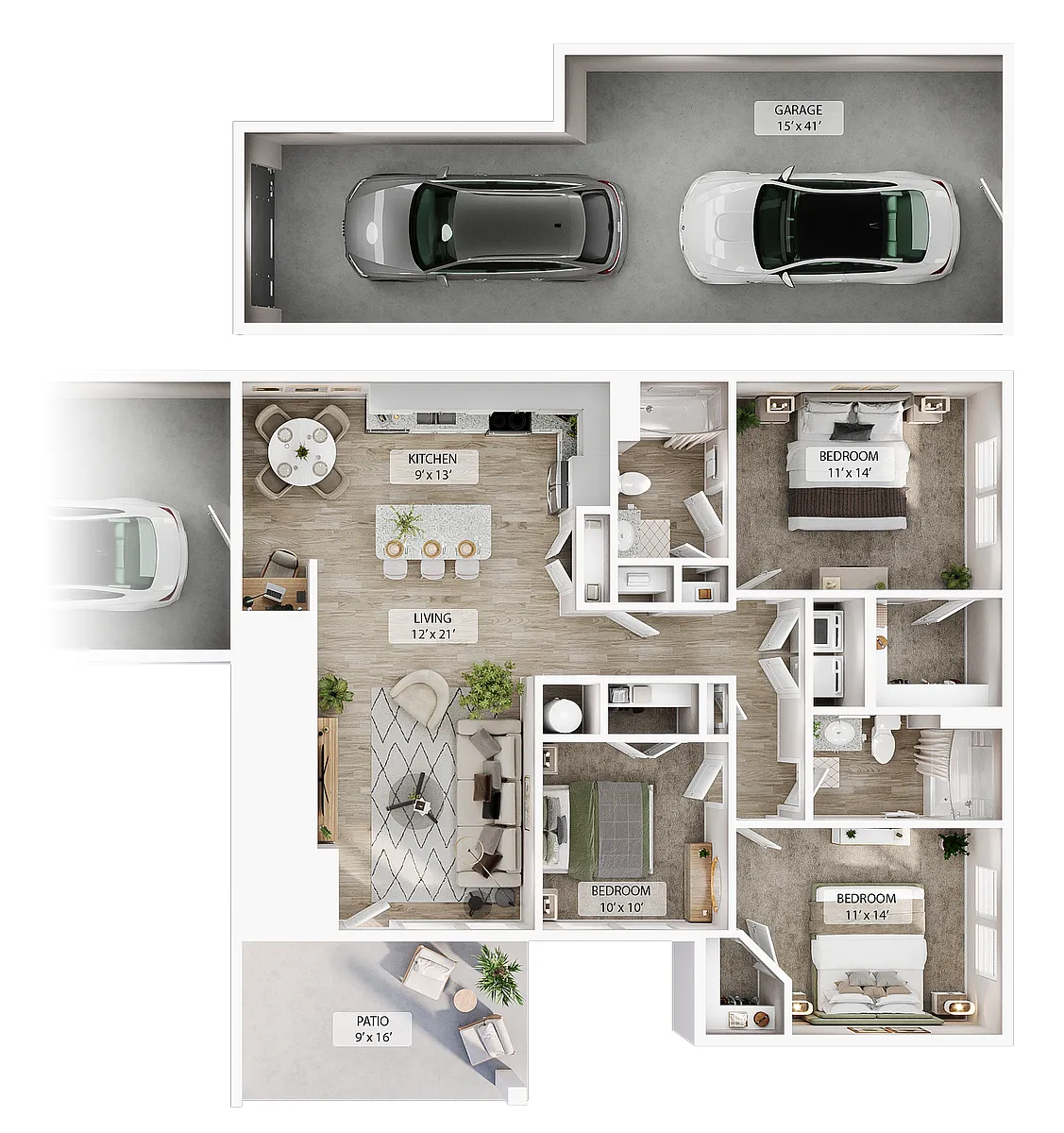 Floor plan 3 BR Grand Courtyard Garage