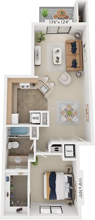 Floor plan Front-to-Back One Bedroom