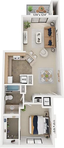 Floor plan Front-to-Back One Bedroom