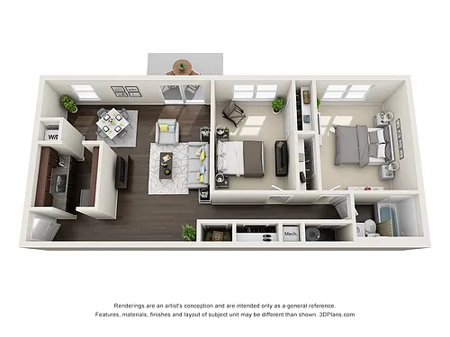 Floor plan 2 Bedroom 1 Bath 894